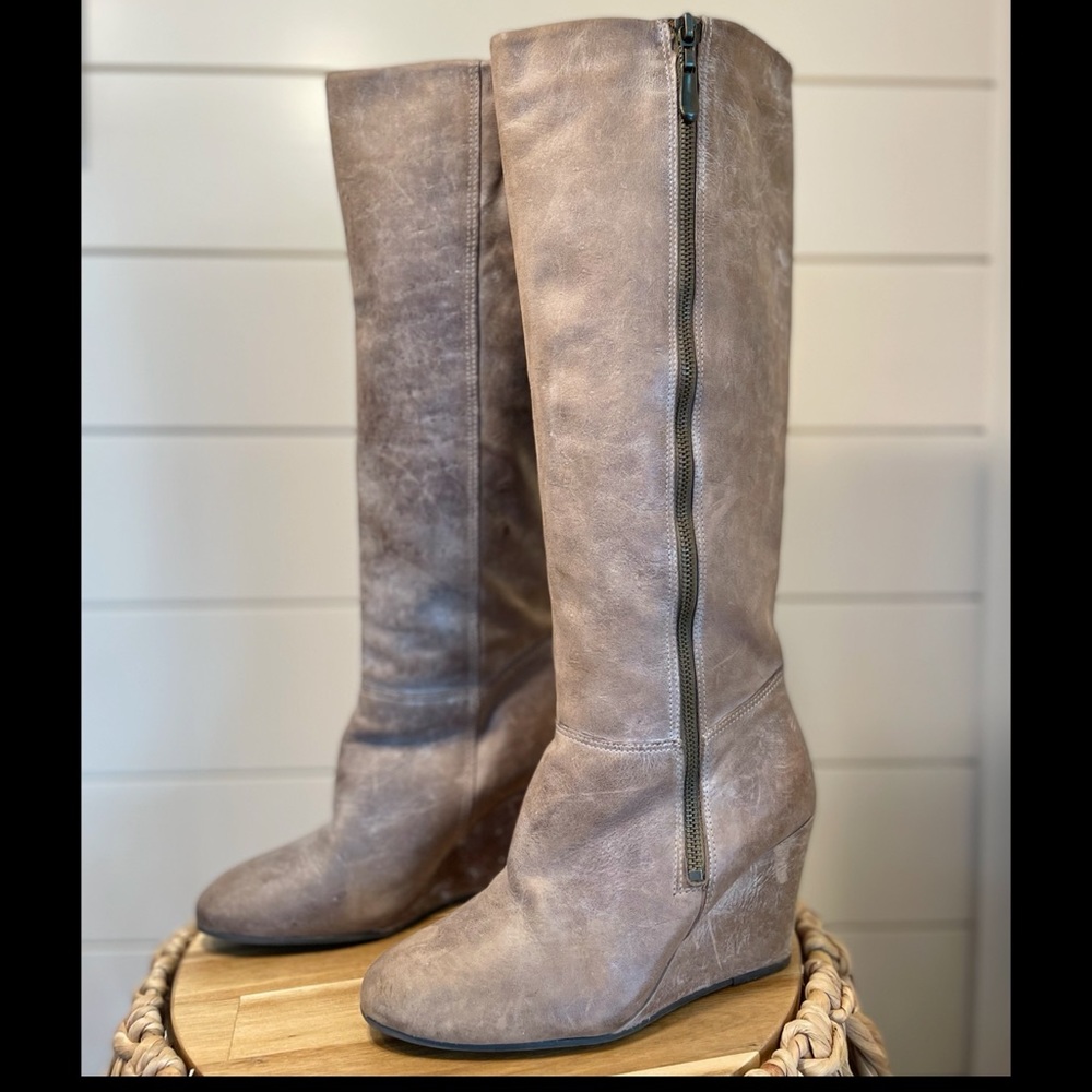 STEVEN BY STEVE MADDEN Meteour Tall Wedge Leather Boots